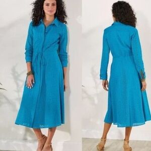 Soft Surroundings Blue Eyelet Long Sleeve Midi Dress Size XS